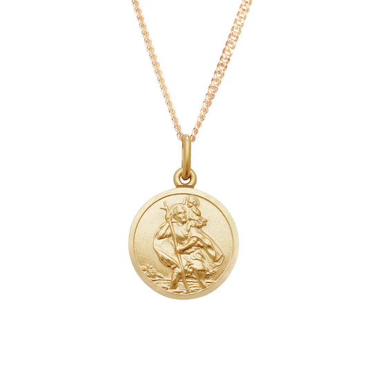 Men's St Christopher Necklace Solid Gold + Engraving