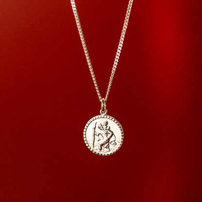 Men's St Christopher Necklace Solid Silver + Engraving