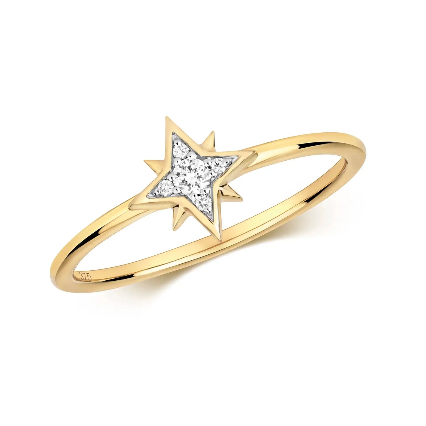 diamond star solid gold ring on white background