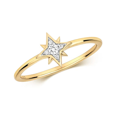 diamond star solid gold ring on white background