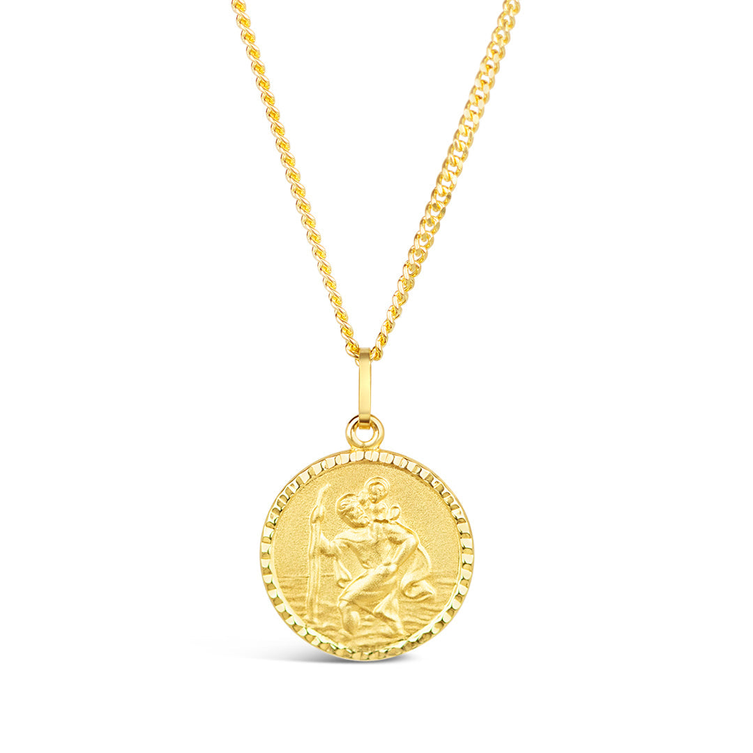 Solid Gold Medium Round St Christopher Necklace | Lily & Roo | Wolf & Badger