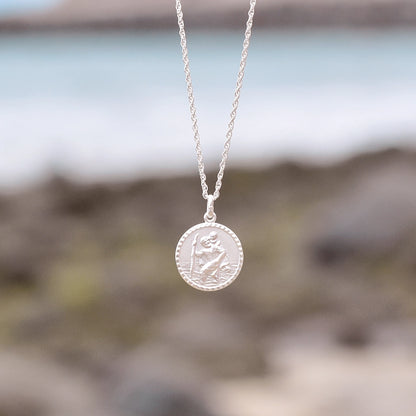 St Christopher Necklace Solid Silver + Engraving