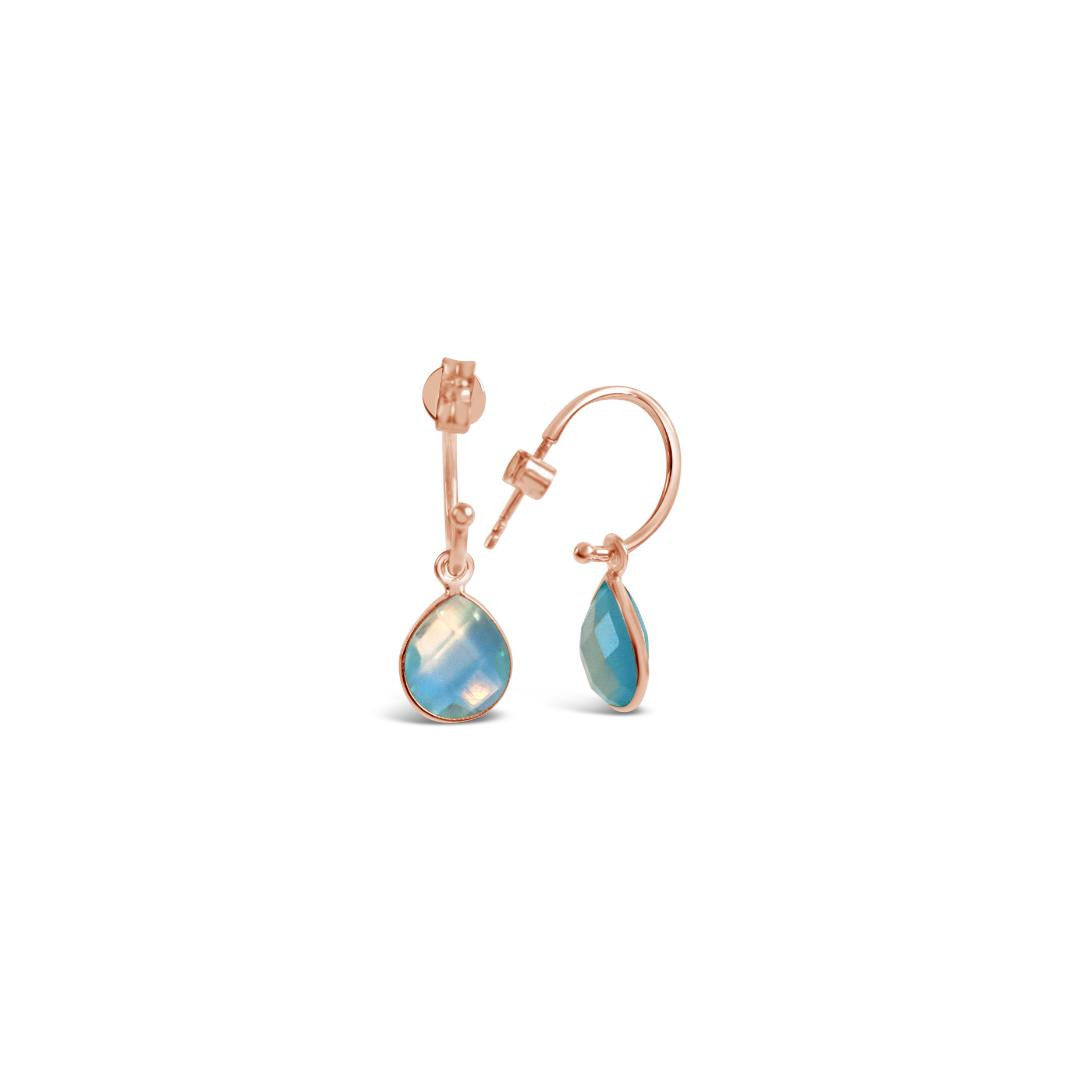 Blue Topaz Drop Hoop Earrings Rose Gold December