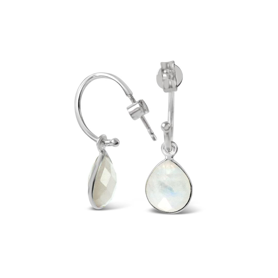 Aquamarine, Clear Quartz, Sterling Silver Hoop Earrings, March Birthstone, Silver Crystal Hoop, Aquamarine Hoop, Quartz Hoops, Crystal selling Hoops